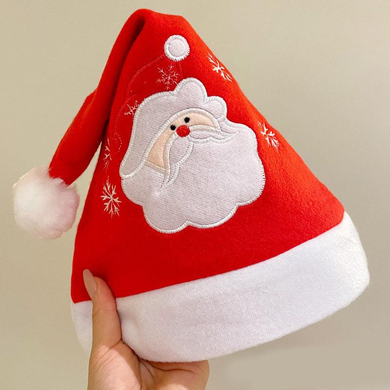 Cartoon Christmas Hat With Elk Santa Claus Embroidery Design Holiday Party Decoration Fuzzy Hat - NTKSTORE