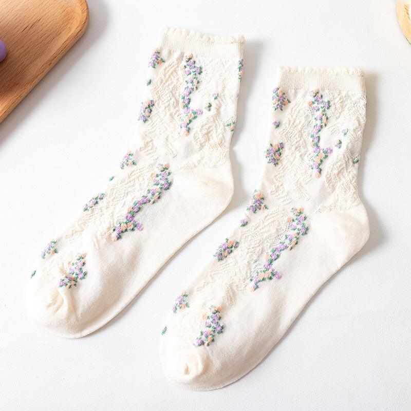 Socks Women's Tube Socks Spring And Summer Lace Floral Stockings - NTKSTORE