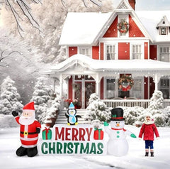 Inflatable Santa Claus And Snowman Holding Merry Christmas Sign - NTKSTORE