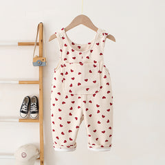 Fashion Girls Heart Printing Corduroy Overalls