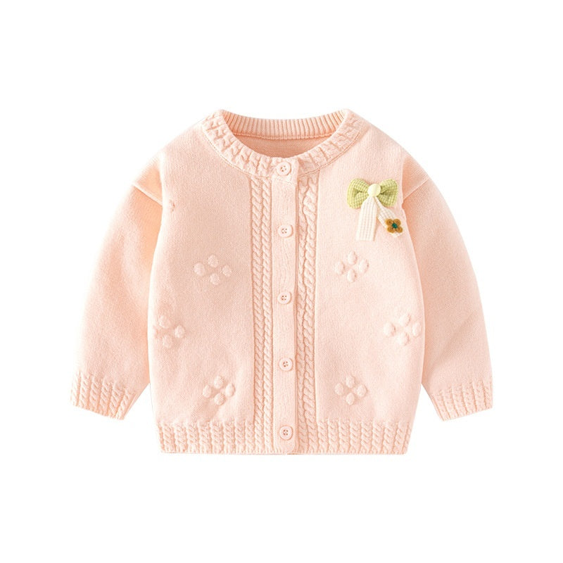 Pure Cotton Knitted Girl's Cardigan Sweater Class A Bow