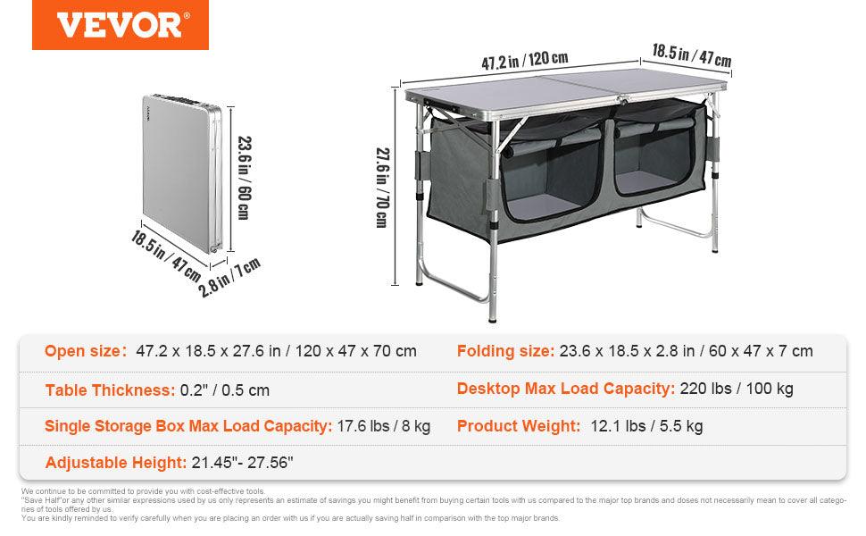 VEVOR Camping Outdoor Kitchen Table Cabinet Foldable Folding Cooking Storage Rack X-Shaped Aluminum Alloy Bracket for BBQ Picnic - NTKSTORE