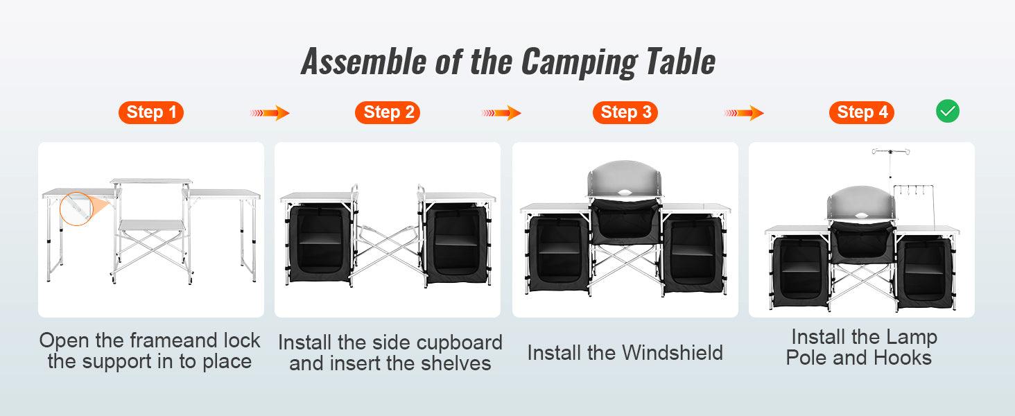 VEVOR Camping Outdoor Kitchen Table Cabinet Foldable Folding Cooking Storage Rack X-Shaped Aluminum Alloy Bracket for BBQ Picnic - NTKSTORE