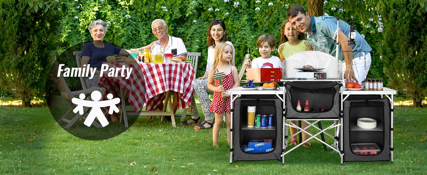 VEVOR Camping Outdoor Kitchen Table Cabinet Foldable Folding Cooking Storage Rack X-Shaped Aluminum Alloy Bracket for BBQ Picnic - NTKSTORE